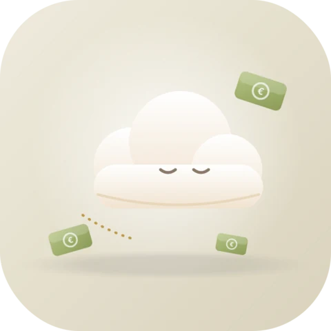 Illustration du profil Détaché.e : un nuage et des billets qui s'envolent
